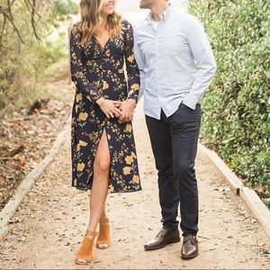 Reformation Blue Yellow Creed Floral Midi Dress